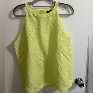 Ann Taylor Lime Green Yellow Sleeveless Embroidered Linen Blend Top
